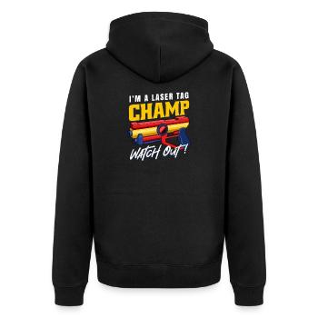Laser Tag Champ Watch Out Funny Blaster Graphic - Unisex Premium Organic Zip Hoodie - black - Back - Nico (187cm)