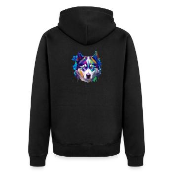 Sibirisches Husky-Hundeporträt Lebendiges Ölgemälde - Unisex Premium Bio Zip Hoodie - Schwarz - Hinten - Nico (187cm)