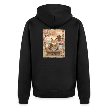 Fuchs Ramen Japanischer Vintage Stil - Unisex Premium Bio Zip Hoodie - Schwarz - Hinten - Nico (187cm)