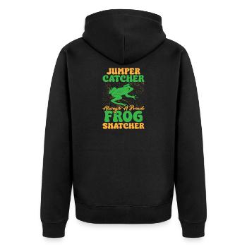 Frog Catcher Jumper Catcher Always A Proud Frog - Unisex Premium Bio Zip Hoodie - Schwarz - Hinten - Nico (187cm)