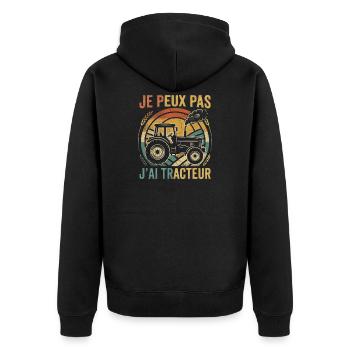 I Can't I Have a Tractor - Country Humour - Unisex Premium Organic Zip Hoodie - black - Back - Nico (187cm)