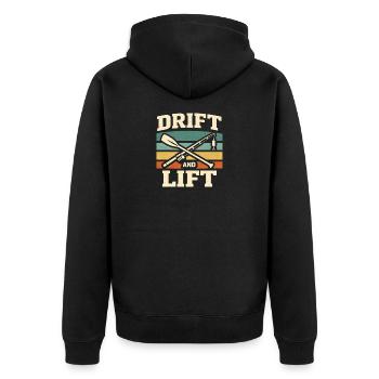 Treiben & Drillen | Kajak Angeln Retro - Unisex Premium Bio Zip Hoodie - Schwarz - Hinten - Nico (187cm)