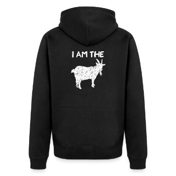 Ich bin die GOAT-Silhouette - Unisex Premium Bio Zip Hoodie - Schwarz - Hinten - Nico (187cm)
