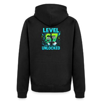 Level 67 Unlocked Six Seven Italian Brainrot Gamer - Unisex Premium Bio Zip Hoodie - Schwarz - Hinten - Nico (187cm)