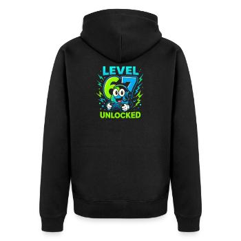 Level 67 Unlocked Six Seven Italian Brainrot Gamer - Unisex Premium Bio Zip Hoodie - Schwarz - Hinten - Nico (187cm)