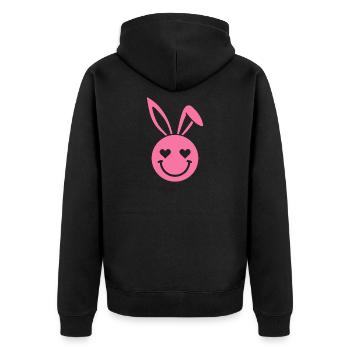 Pink Bunny Herzaugen - Unisex Premium Bio Zip Hoodie - Schwarz - Hinten - Nico (187cm)