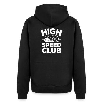 High Speed Club Schnecke - Unisex Premium Bio Zip Hoodie - Schwarz - Hinten - Nico (187cm)