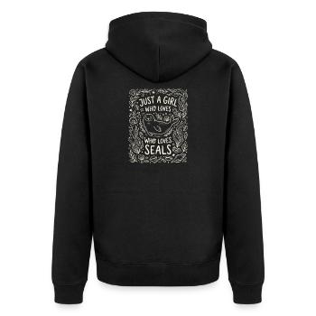 Mädchen liebt Robben Motiv - Unisex Premium Bio Zip Hoodie - Schwarz - Hinten - Nico (187cm)