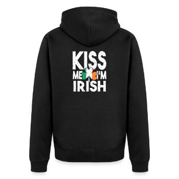 Kiss Me Irish Shamrock - Unisex Premium Organic Zip Hoodie - black - Back - Nico (187cm)