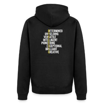 Pile d’adjectifs d’accent jaune - Veste à capuche bio Premium Unisexe - noir - Dos - Nico (187cm)
