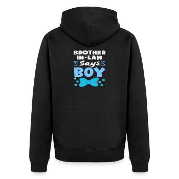 StiefbruderSagt Junge Gender Reveal Party - Unisex Premium Bio Zip Hoodie - Schwarz - Hinten - Nico (187cm)