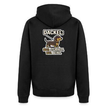 Dackel 90% Stur - Lustiges Hund Retro Design - Unisex Premium Bio Zip Hoodie - Schwarz - Hinten - Nico (187cm)