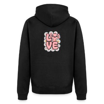 Love Daisy Bloom Kawaii Axolotl - Unisex Premium Organic Zip Hoodie - black - Back - Nico (187cm)