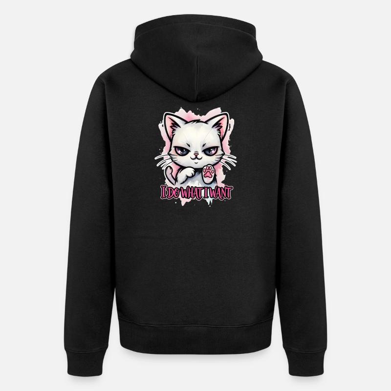Freche Katze I Do What I Want - Unisex Premium Bio Zip Hoodie - Schwarz