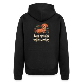 Weniger Gemein Mehr WeenieLiebe - Unisex Premium Bio Zip Hoodie - Schwarz - Hinten - Nico (187cm)