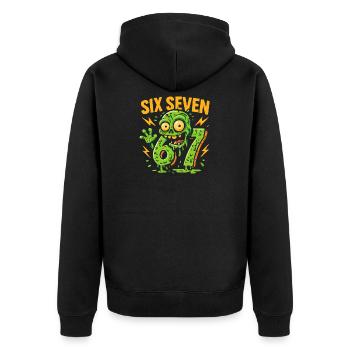 Six Seven 67 Zombie Horror Humor Italian Brainrot - Unisex Premium Bio Zip Hoodie - Schwarz - Hinten - Nico (187cm)