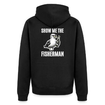 Lustiger Spruch Möwe Angler Kneipe Fischerei - Unisex Premium Bio Zip Hoodie - Schwarz - Hinten - Nico (187cm)