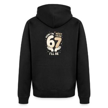 67. Geburtstagsfeier Spaßdesign - Unisex Premium Bio Zip Hoodie - Schwarz - Hinten - Nico (187cm)