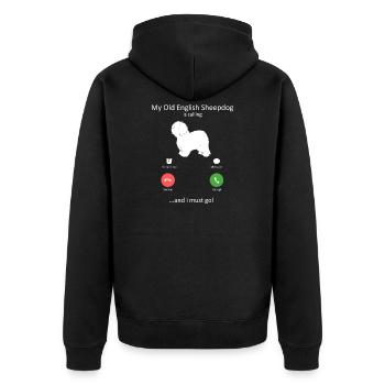 Old English Sheepdog Calling Phone Screen - Unisex Premium Organic Zip Hoodie - black - Back - Nico (187cm)