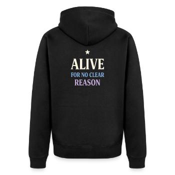 Existenzieller Humor, Nihilismus, Humor, - Unisex Premium Bio Zip Hoodie - Schwarz - Hinten - Nico (187cm)