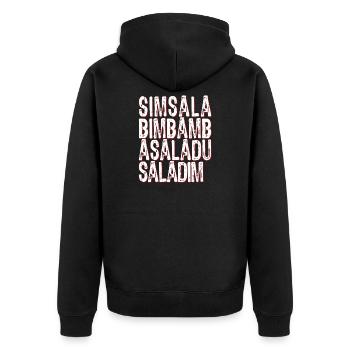 Simsalabimbambasaladusaladim - Unisex Premium Bio Zip Hoodie - Schwarz - Hinten - Nico (187cm)
