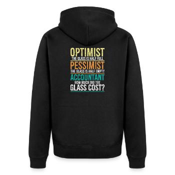 Optimist, das Glas ist halb voll, Pessimist. - Unisex Premium Bio Zip Hoodie - Schwarz - Hinten - Nico (187cm)