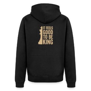 It Feels Good to Be a King – Chess Design - Unisex Premium Bio Zip Hoodie - Schwarz - Hinten - Nico (187cm)