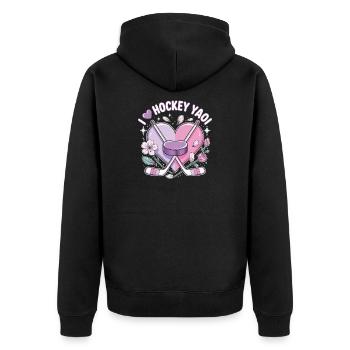 Pastellherz Hockey-Liebe - Unisex Premium Bio Zip Hoodie - Schwarz - Hinten - Nico (187cm)