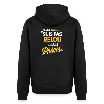 Je ne suis pas relou je suis précis - humour - Veste à capuche bio Premium Unisexe - noir - Dos - Nico (187cm)