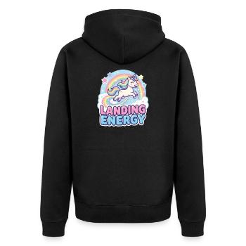 Landing Energy Einhorn Regenbogen - Unisex Premium Bio Zip Hoodie - Schwarz - Hinten - Nico (187cm)