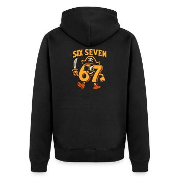 Six Seven 67 Pirat Italian Brainrot Humor Lustig - Unisex Premium Bio Zip Hoodie - Schwarz - Hinten - Nico (187cm)