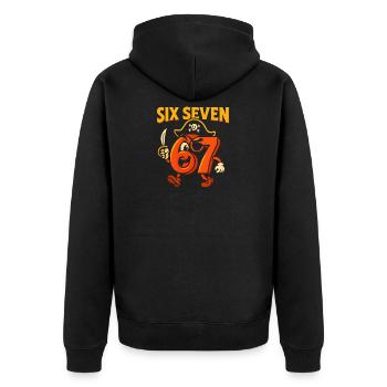 Six Seven 67 Pirat Italian Brainrot Humor Lustig - Unisex Premium Bio Zip Hoodie - Schwarz - Hinten - Nico (187cm)