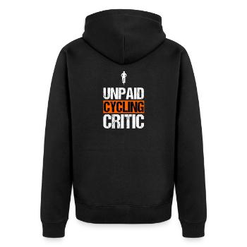Unbezahlter Radkritiker, lustiger Radfahrer-Slogan - Unisex Premium Bio Zip Hoodie - Schwarz - Hinten - Nico (187cm)