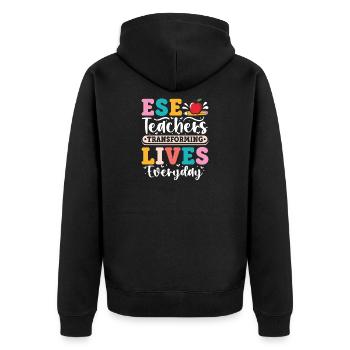 Geschenke für ESE-Lehrer - Unisex Premium Bio Zip Hoodie - Schwarz - Hinten - Nico (187cm)