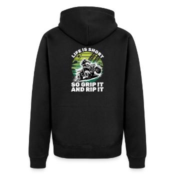 Quad ATV Boy Men Four Wheeler - Unisex Premium Organic Zip Hoodie - black - Back - Nico (187cm)