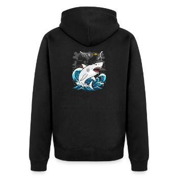 Pirate cat against storm shark - Unisex Premium Organic Zip Hoodie - black - Back - Nico (187cm)