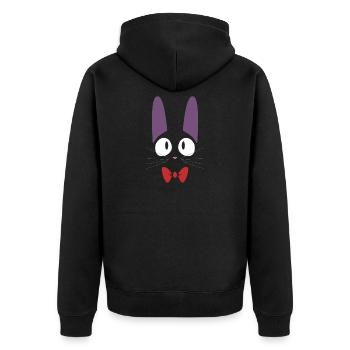 Süße schwarze Jiji Katze mit roter Fliege - Unisex Premium Bio Zip Hoodie - Schwarz - Hinten - Nico (187cm)