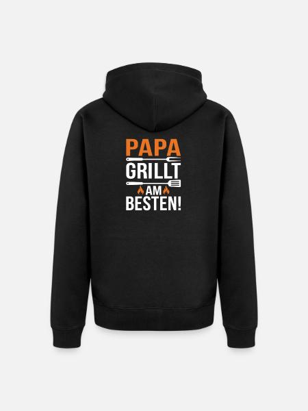 Papa Grillt Am Besten - Unisex Premium Bio Zip Hoodie - Schwarz