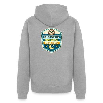 Nachtaktiv Weise Mega Süß - Unisex Premium Bio Zip Hoodie - Grau meliert - Hinten - Nico (187cm)