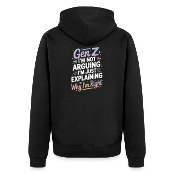 Droit de la génération Z : Expliquer avec humour - Veste à capuche bio Premium Unisexe - noir - Dos - Nico (187cm)
