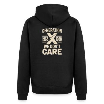 Generation X We Don’t Care Retro - Unisex Premium Bio Zip Hoodie - Schwarz - Hinten - Nico (187cm)
