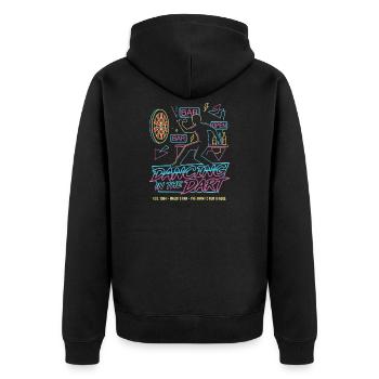 Darts Fun Shirt, Dancing in the Dart Shirt Hoodie, - Unisex Premium Bio Zip Hoodie - Schwarz - Hinten - Nico (187cm)