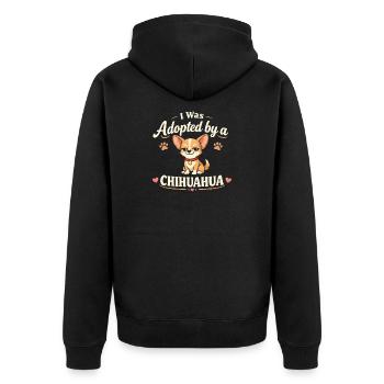 Vom Chihuahua adoptiert | Chihuahua Hundespruch - Unisex Premium Bio Zip Hoodie - Schwarz - Hinten - Nico (187cm)