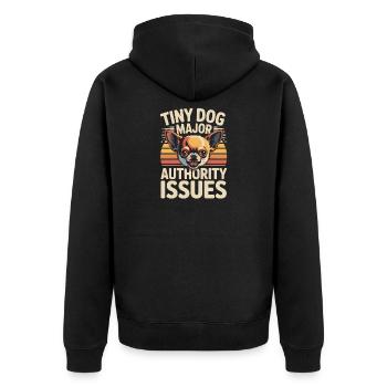 Kleiner Hund, großes Ego | Chihuahua Spruch - Unisex Premium Bio Zip Hoodie - Schwarz - Hinten - Nico (187cm)