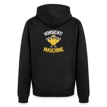  Vorsicht Maschine Lustiges Fitness Küken Mit - Unisex Premium Bio Zip Hoodie - Schwarz - Hinten - Nico (187cm)