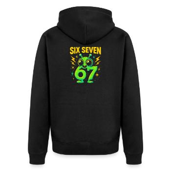 Six Seven 67 Italian Brainrot Alien Humor Funny - Unisex Premium Organic Zip Hoodie - black - Back - Nico (187cm)