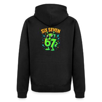 Six Seven 67 Italian Brainrot Alien Humor Funny - Unisex Premium Organic Zip Hoodie - black - Back - Nico (187cm)