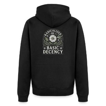 Radicalized by Basic Decency Vintage Floral Design - Unisex Premium Organic Zip Hoodie - black - Back - Nico (187cm)