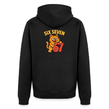 Six Seven Katze 67 Italian Brainrot Humor - Unisex Premium Bio Zip Hoodie - Schwarz - Hinten - Nico (187cm)