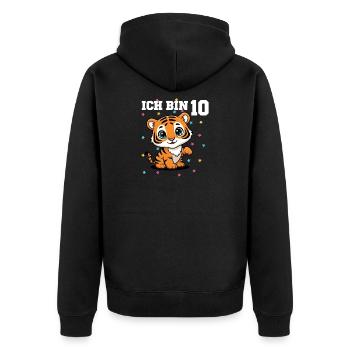Ich bin 10 - Süßes Tiger zum 10. Geburtstag - Unisex Premium Bio Zip Hoodie - Schwarz - Hinten - Nico (187cm)